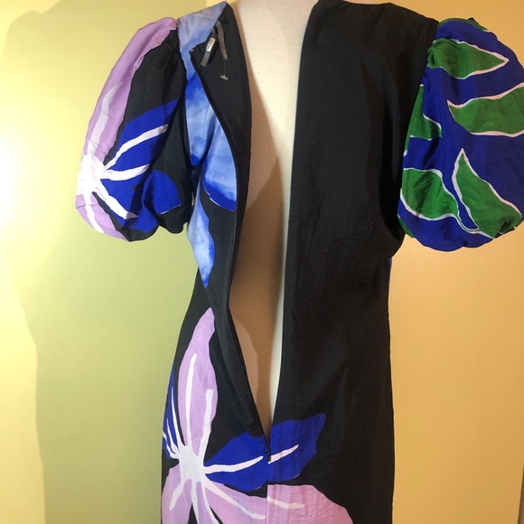 Anthropologie Puff Sleeve Floral Maxi Dress Slit Both Sides - Picture 4 of 16